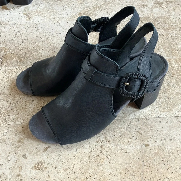 NWOB Lucky Brand Women's Juliane Black Leather Cutout Heeled Sandal - Picture 8 of 13